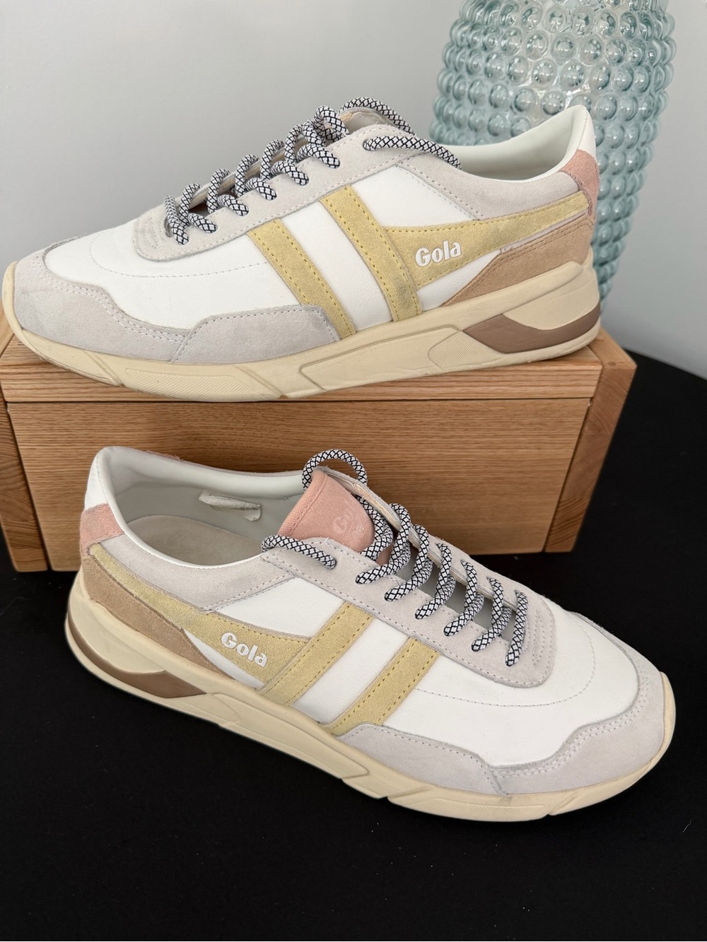 Gola women’s Eclipse Pure White, Pastel Yellow & Soft Pink Retro Sneakers